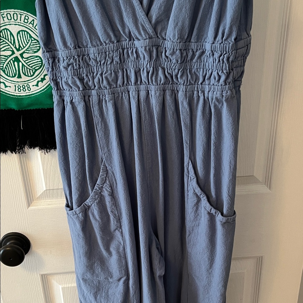 Cider Slate Blue V-Neck Jumpsuit - Picture 4 of 6